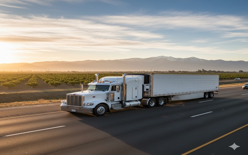 California trucking insurance - Peterbilt semi-truck on highway